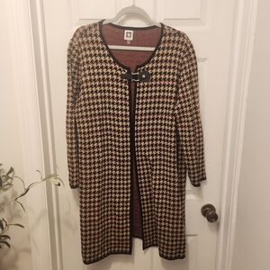 Anne Klein Black and Tan Houndstooth Cardigan